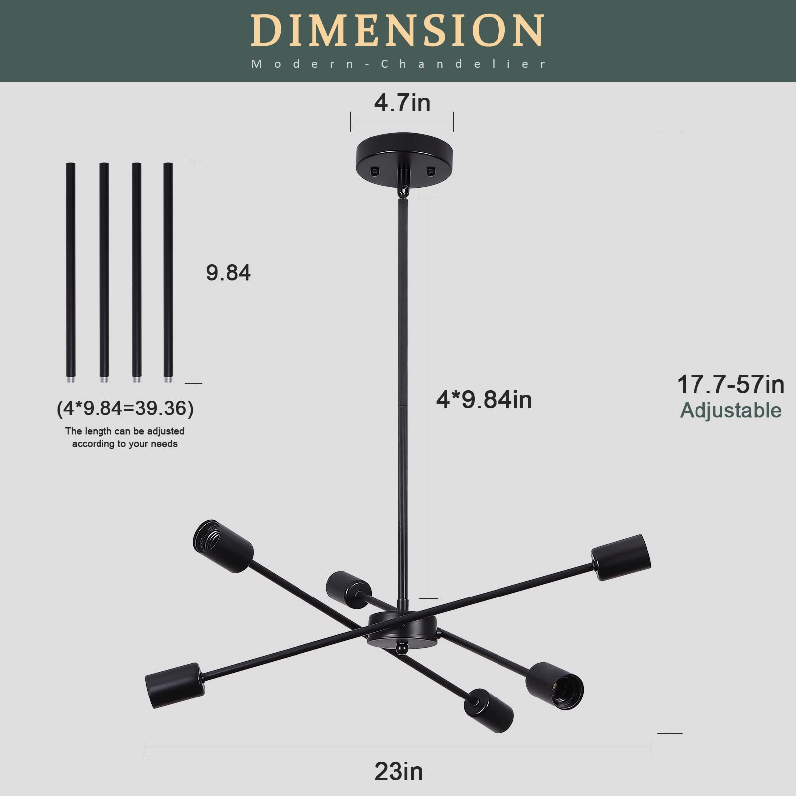 Generies Black Sputnik Chandelier 6 Lights,Modern Industrial Ceiling Light,Mid Century Vintage Contemporary Pendant Dining Room