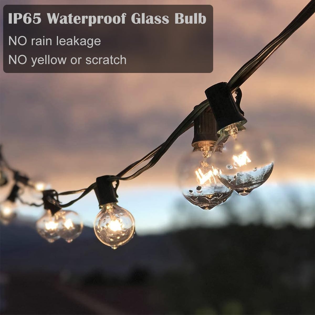 Maindeco 25 Pack G40 Replacement Bulbs,120V 5W Incandescent,E12 Base,For Indoor Outdoor String Lights-Clear