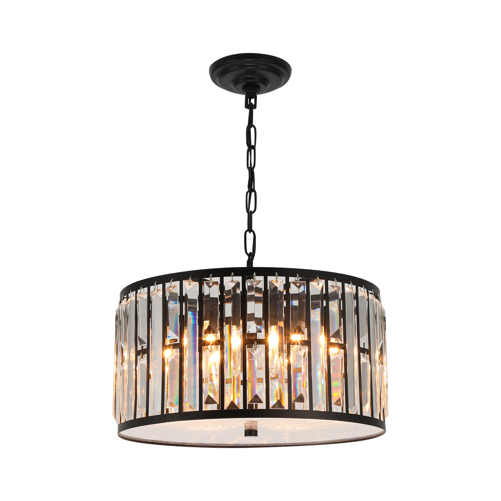 Weesalife Crystal Chandelier, 6 Lights, D16in, Modern Drum Light Fixture, Black, Model A8845-6