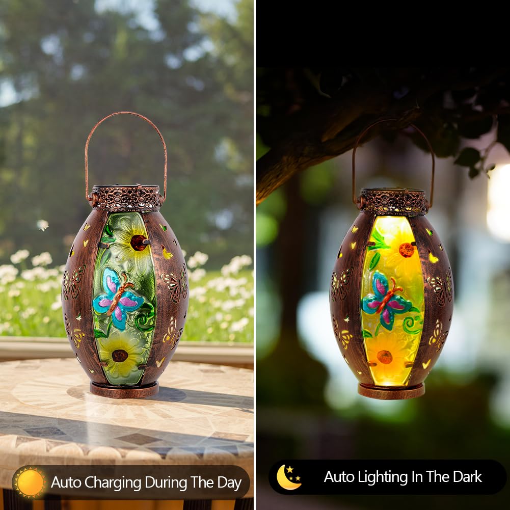 Vewogarden Butterfly Hanging Solar Lanterns Outdoor Waterproof Decorative Lantern Solar Lights For Patio Porch Garden Table Deco