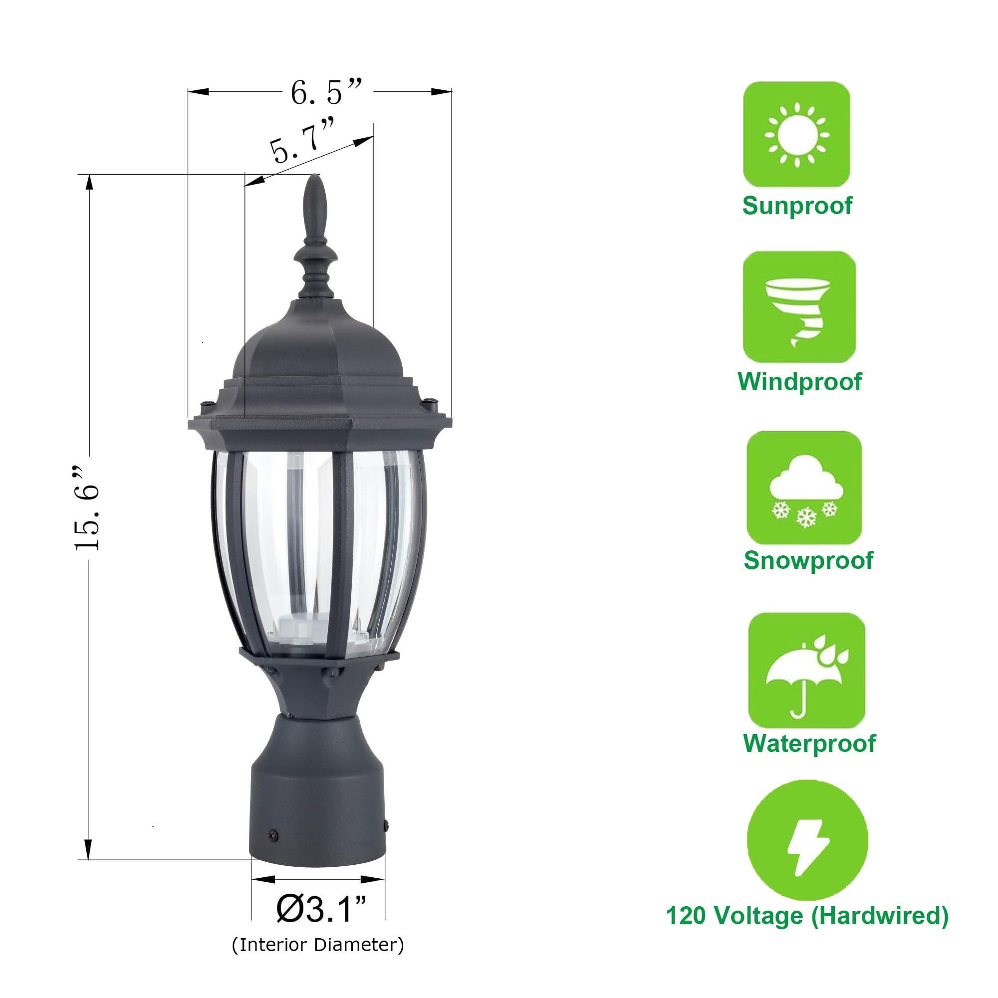 LIT-PaTH LED Outdoor Post Light, 9.5W 800 Lumens, 5000K Daylight White, Aluminum, Matte Black, Model LT-PL00150K,