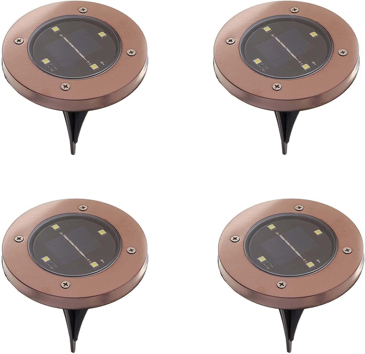 Bell+Howell Disk Lights Solar LED Outdoor 4 Pack, Weatherproof, Bronze, Model 2122