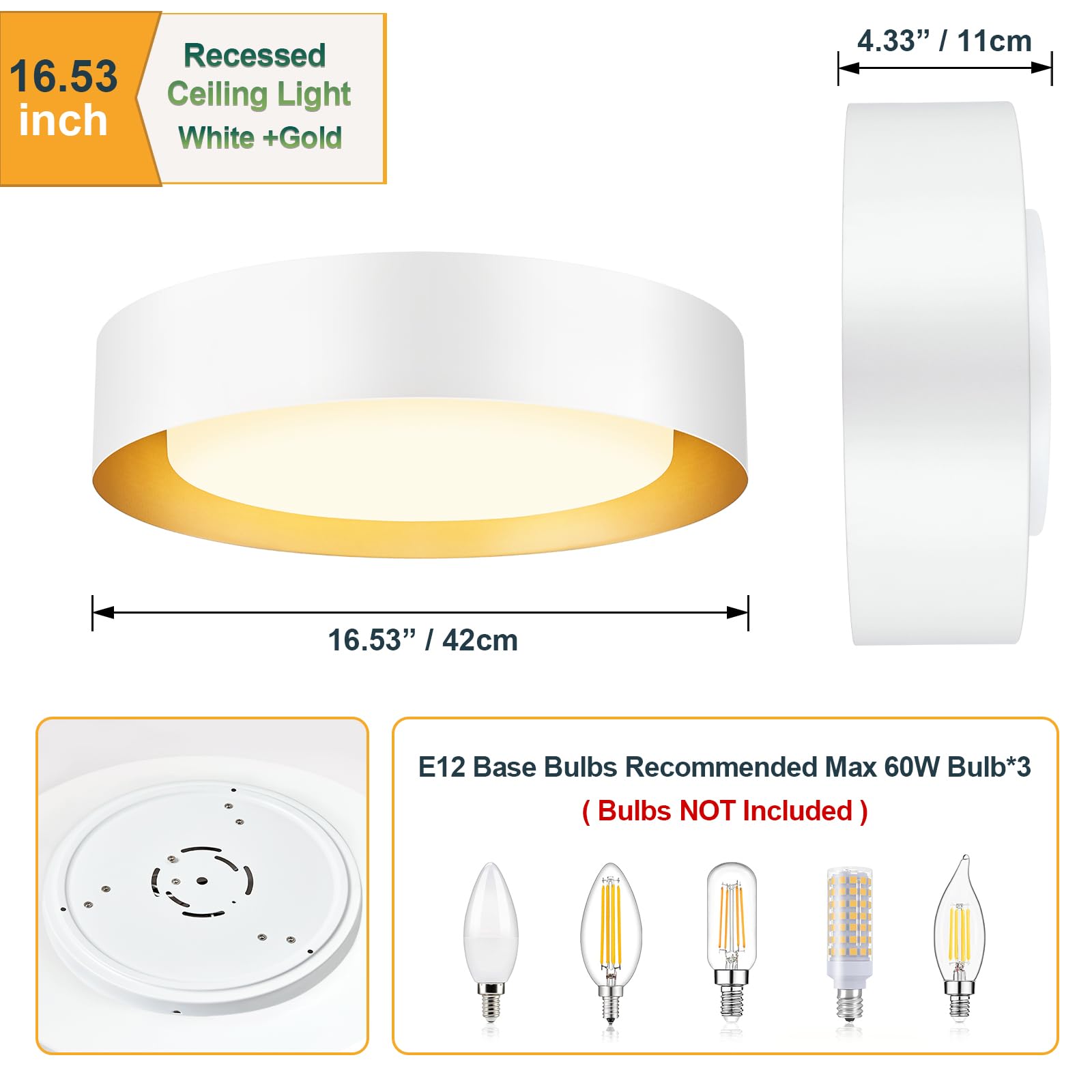 Goomavi Modern Flush Mount Ceiling Lights,Minimalist 16.5In Round Close To Ceiling Light Fixtures,White And Gold Metal Ceiling L