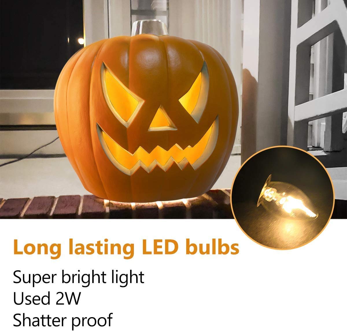 DUNCHATY Halloween Pumpkin Lantern - Large 21in Lighted Decoration, Plastic, 21 Angry Color, LED Bulb for Indoor/Outdoor Use