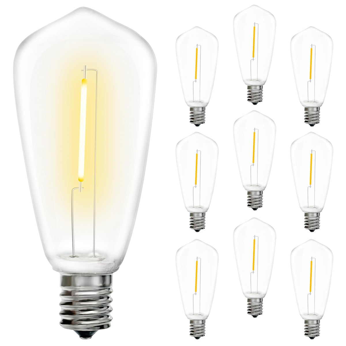 10 Pack Led String Light Bulbs, 0.6 Watt Shatterproof Dimmable Replacement Bulbs St40 E17 Clear Plastic Light Bulbs For Outdoor 