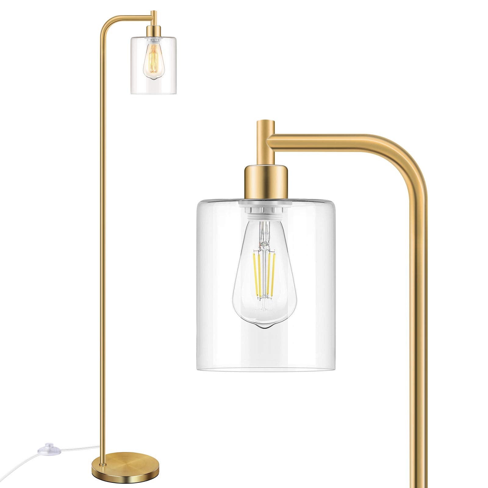 Bosceos Industrial Floor Lamp - Brass Gold, Metal, E26 Base, Vintage Rustic, Model JF19108A.GD.C12, ST64 Bulb Included