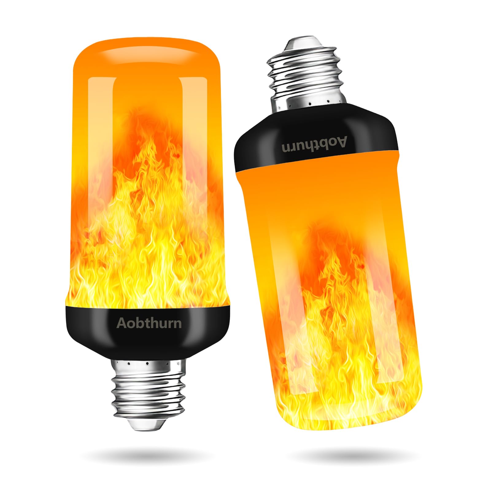 aobthurn LED Flame Light Bulbs, E26 Base, 4 Modes Flickering Effect, Gravity Sensor, 2 Pack
