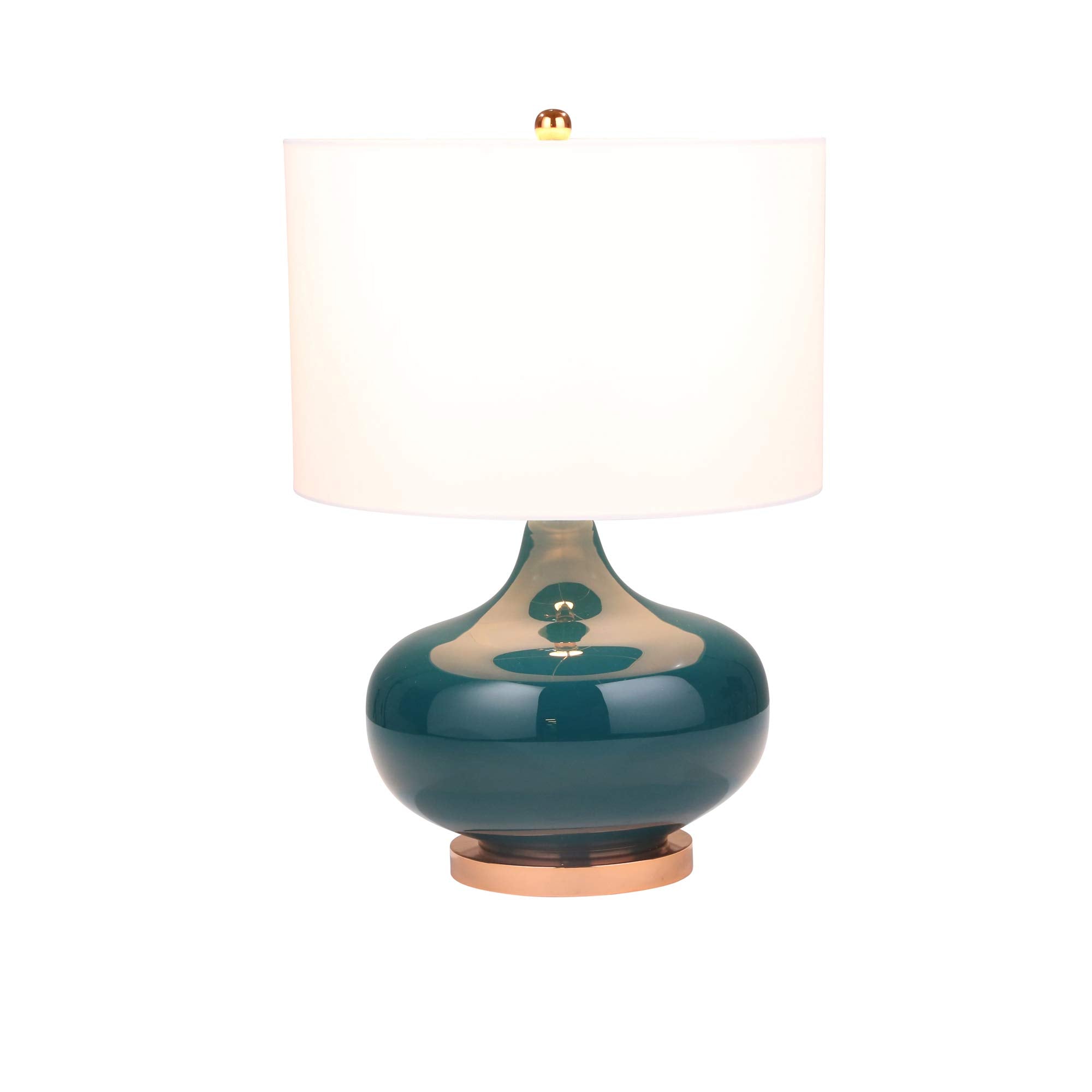 Benjara Drum Fabric Shade Table Lamp With Glass Bellied Shape Support, Green