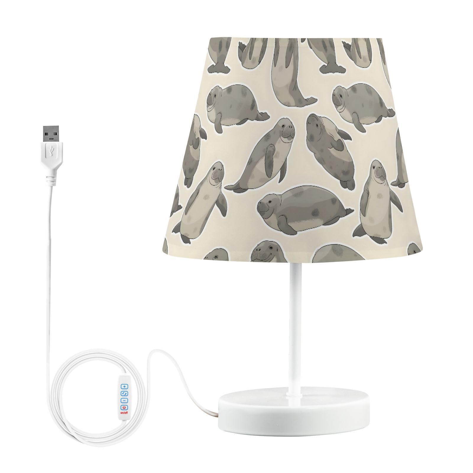 BOENLE Bedside Lamp Manatees on Beige Background Table Lamp Bedroom LED Nightstand Desk Lamp Lampshade for Sleeping Living Room 