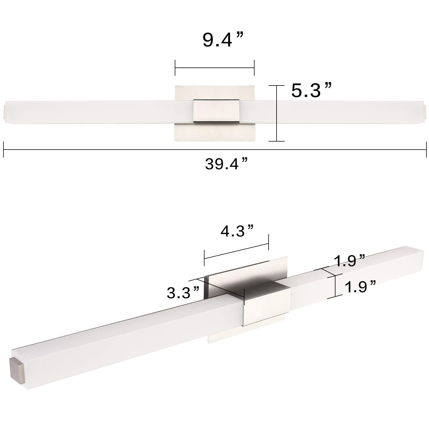 ZUZITO Bathroom Vanity Lighting Fixture 39.4in LED Brushed Nickel Dimmable Steel Frosted White Acrylic Shade Model 6001-1000