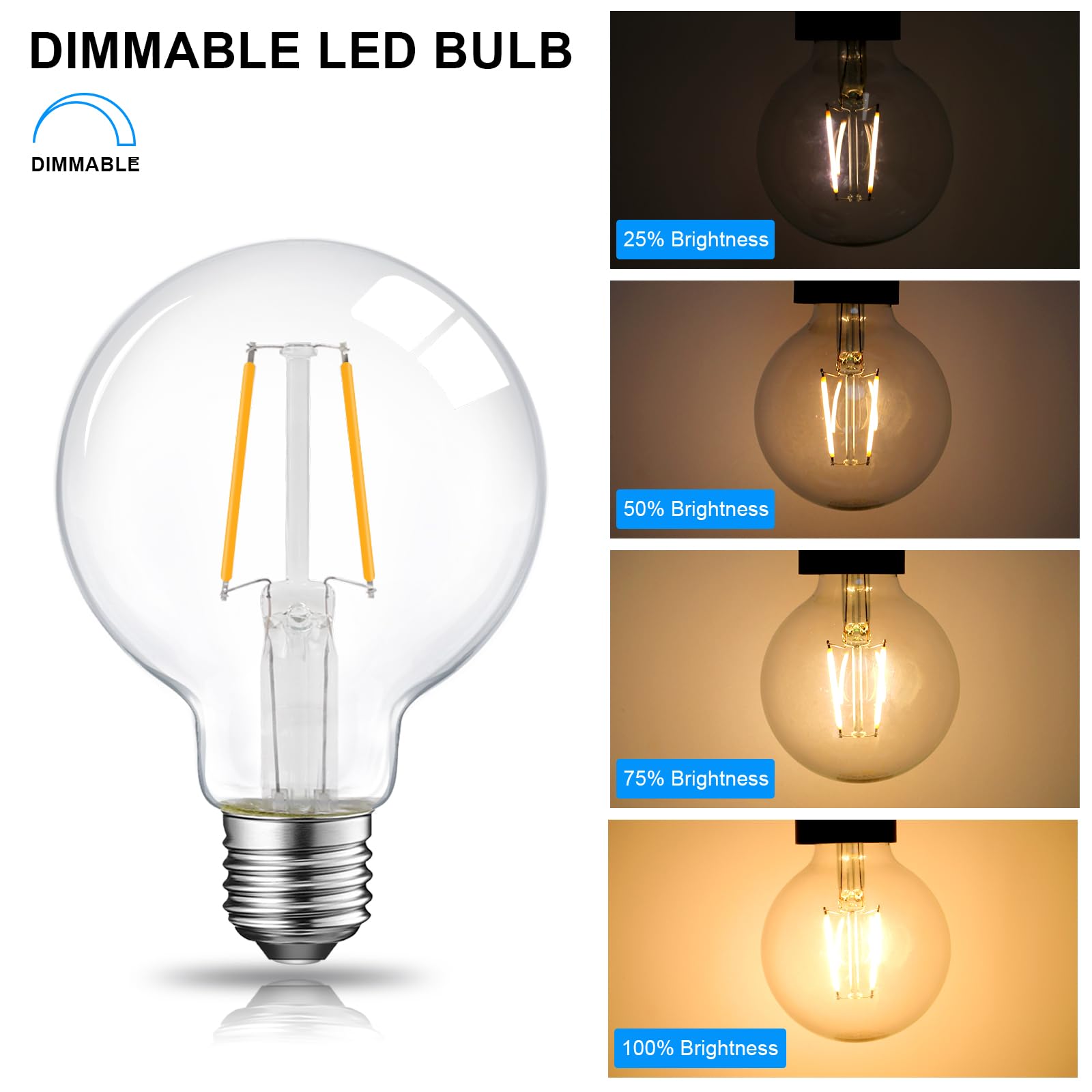 Dimmable Led Edison Light Bulb, G25 (G80) Globe Bulb, 60W Equivalent, 2700K Soft White, Christmas Light, E26 Standard Base, Ul Listed, 10-Pack
