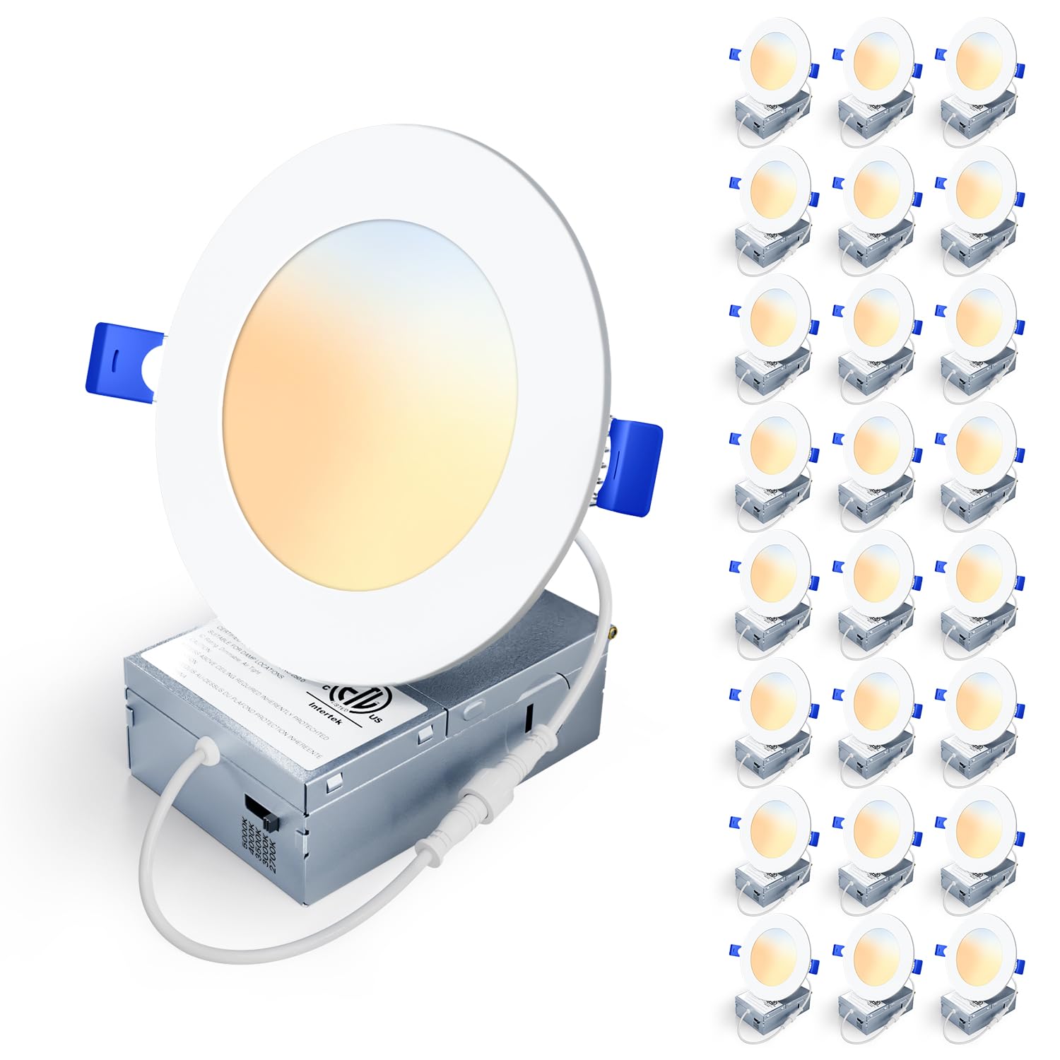Veriligt 24 Pack 4 Inch 5CCT LED Recessed Light, Silm Canless Recessed Lighting, Dimmable, Damp Rated, 2700K-5000K Selectable, W