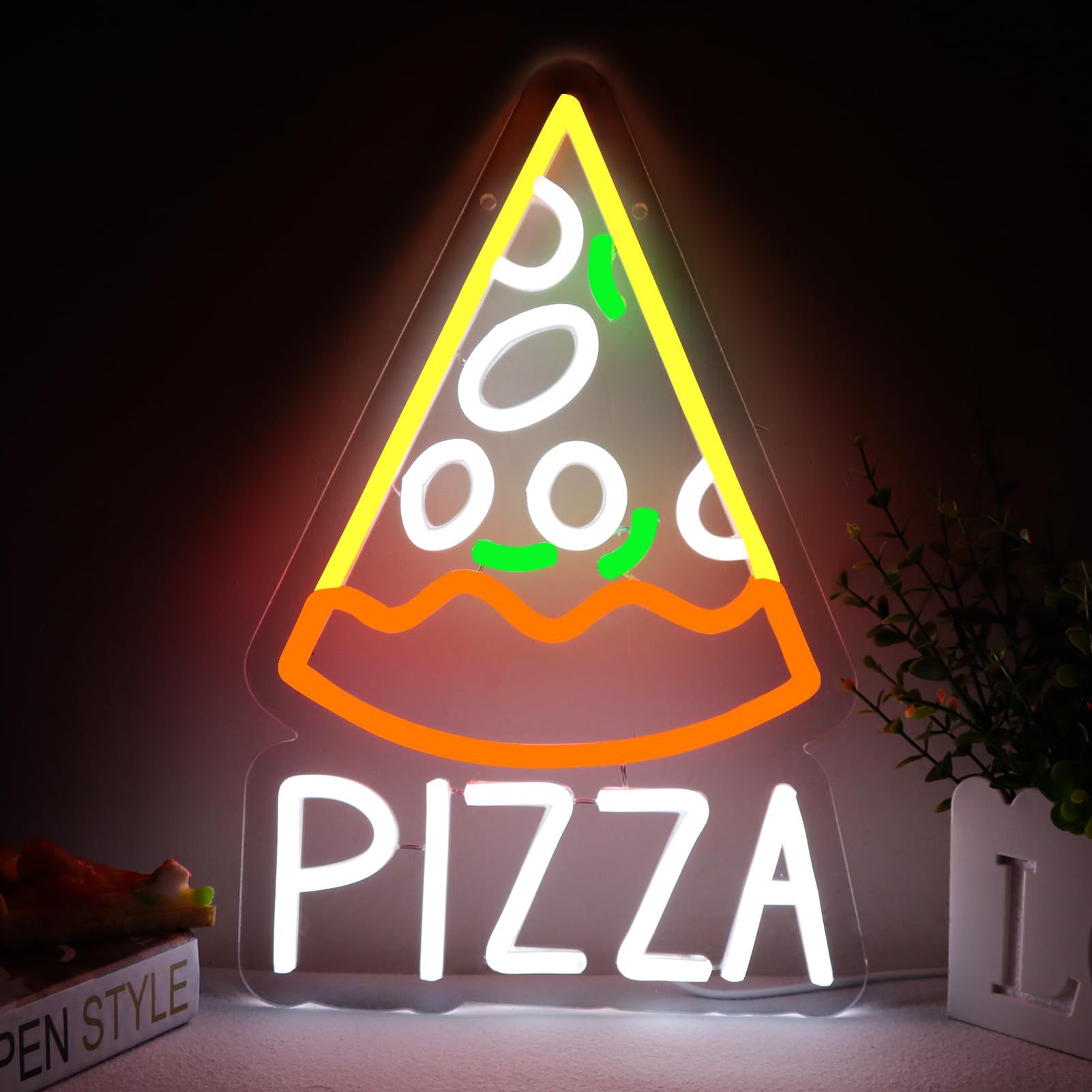 Balanar B-Pizza Neon Sign - Acrylic LED Light for Pizzeria, 13.8 x 9.1 inches, USB Powered, B-Pizza Color