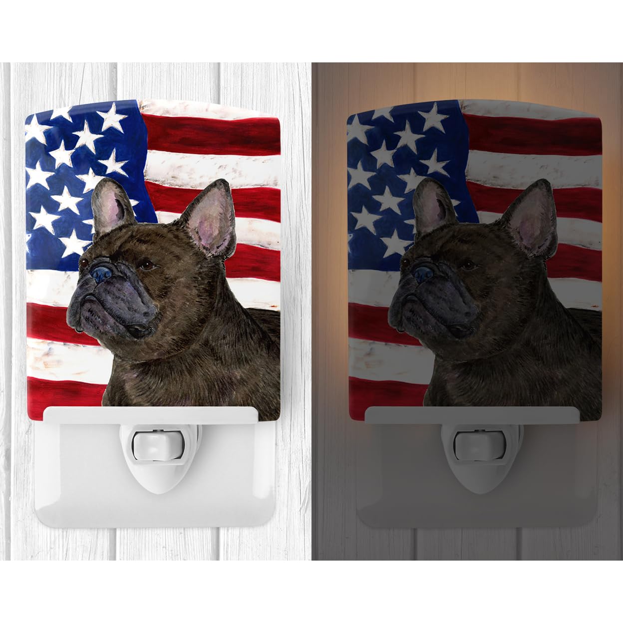Carolines Treasures Ceramic Night Light, USA American Flag, French Bulldog, 6x4x3in, Multicolor, Model SS4003CNL