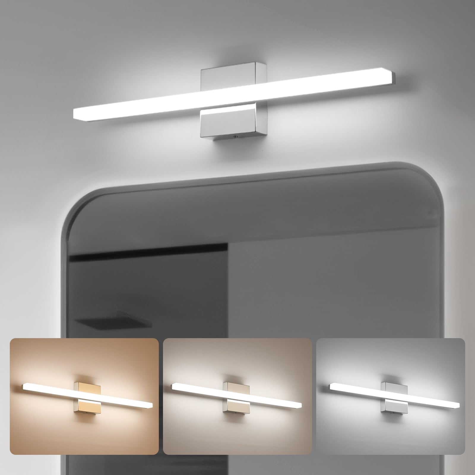 Combuh 24-Inch LED Bathroom Vanity Light Bar, 3CCT Dimmable, Aluminum, Model 6270, Chrome Finish