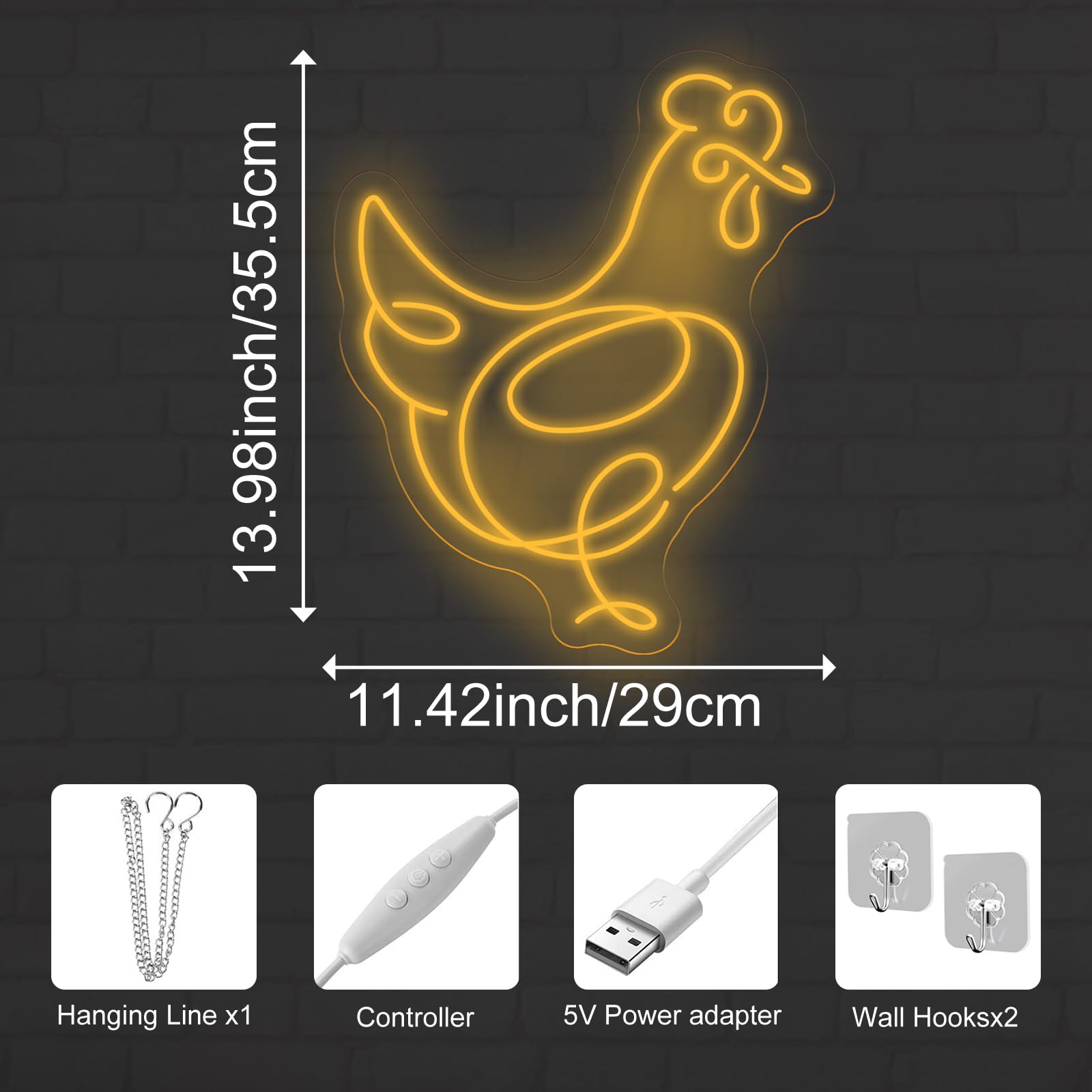 Chicken Neon Wall Sign  Rooster Led Neon Sign  Animal Neon Wall Light  Wild Life Led Wall Light  Hen Home Room Decor For Party Gift Living Room Bedroom Birthday Christmas Thanksgiving Wedding Bar