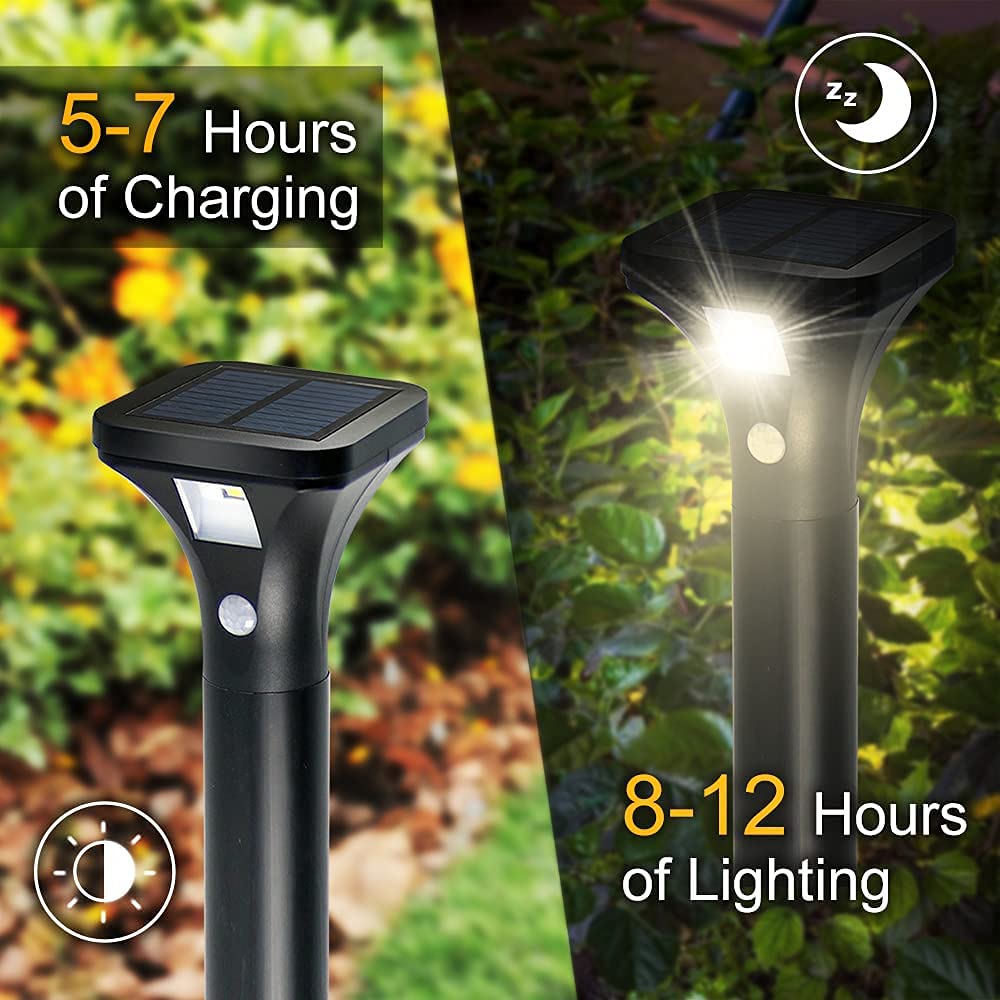 AURAXY Solar Outdoor Lights with Motion Sensor, Waterproof LED Pathway Lights, 4 Pack, Black, Model 739713532545