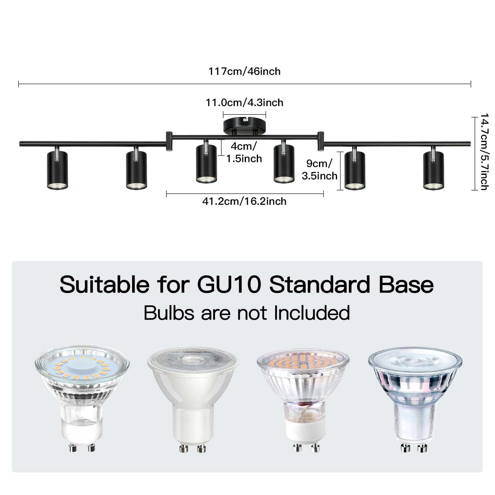 GORDNWE 6 Light Track Lighting Fixtures, Matte Black Metal, 46 Inch, Modern Ceiling Spotlight for Kitchen, Office, Bedroom, G371