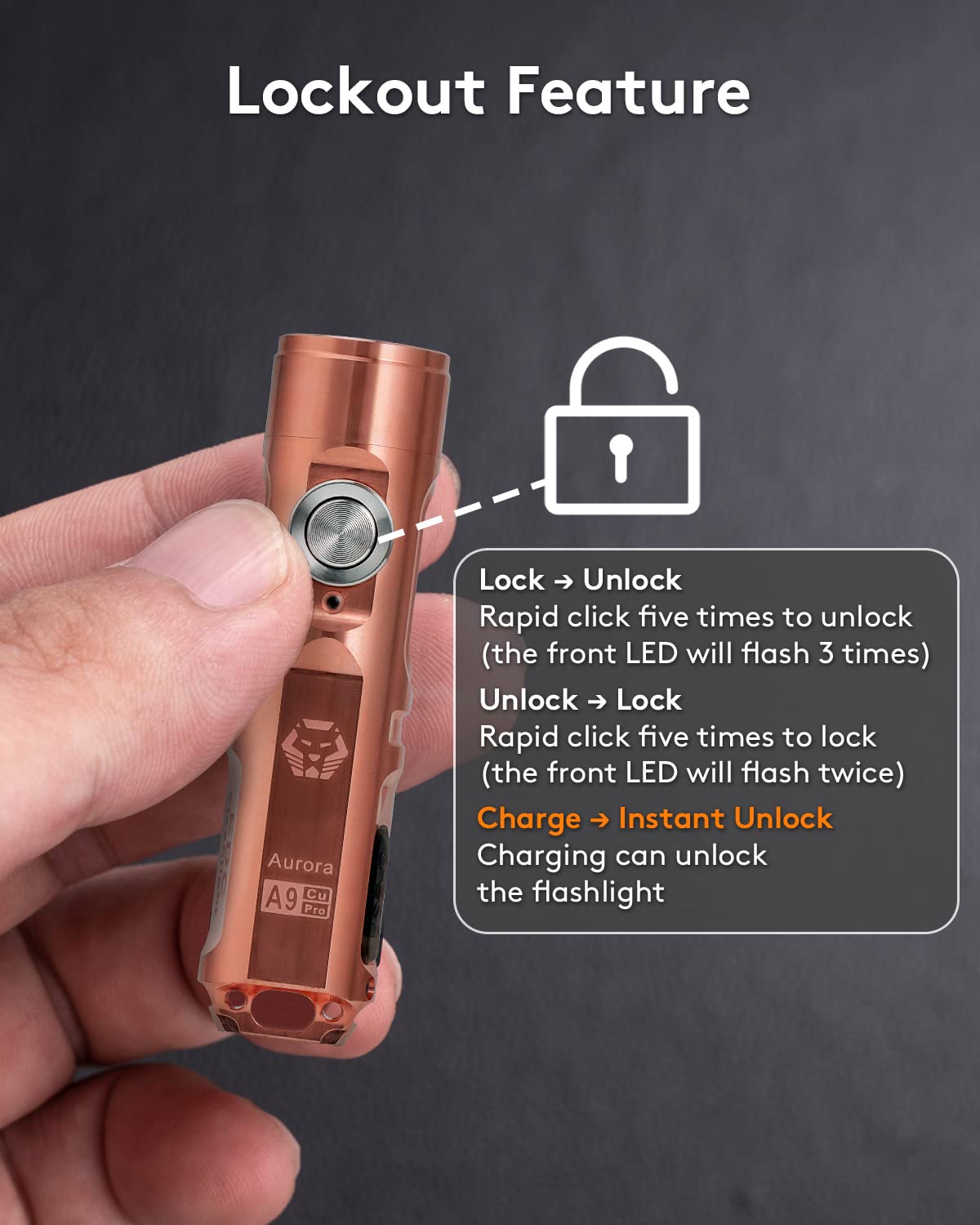 RovyVon Aurora A9 Pro G4 Copper Keychain Flashlight, 650 Lumens, USB-C Rechargeable, EDC Pocket-Sized, A9 PRO Color
