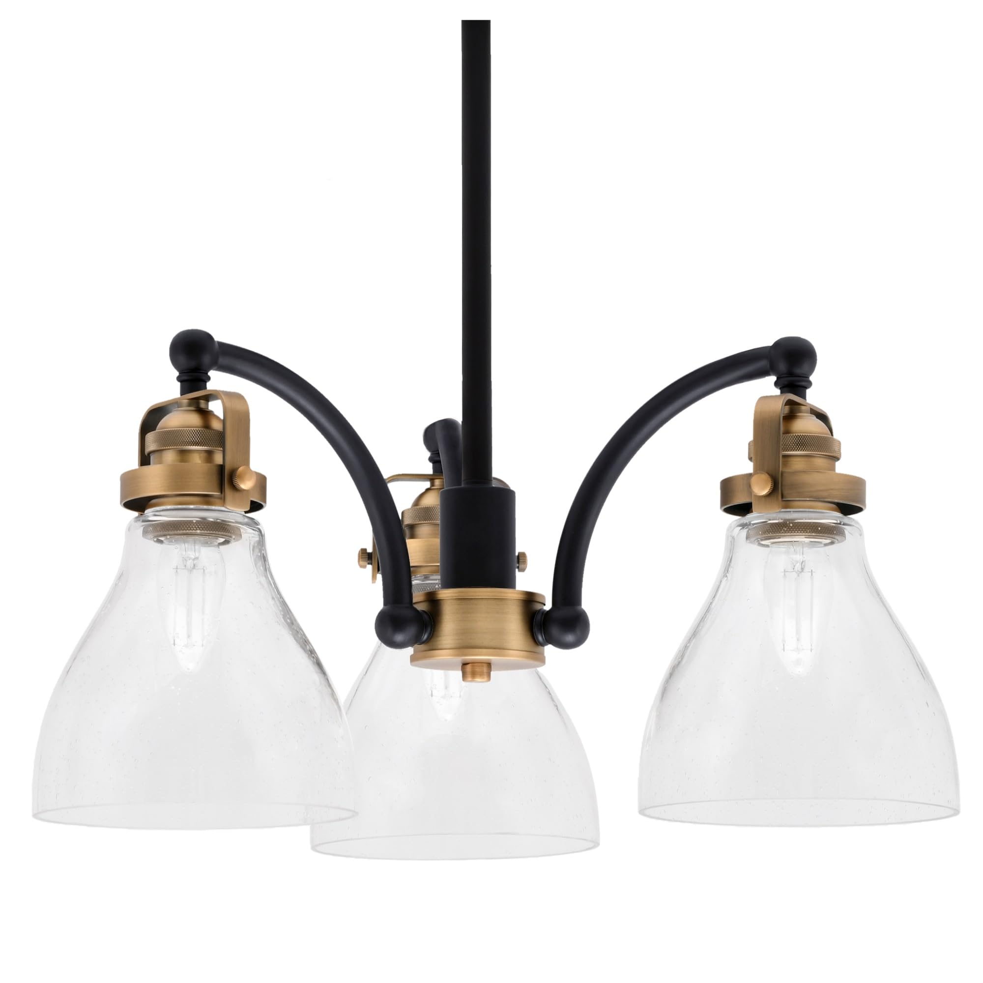 Easton Downlight, 3 Light, Chandelier Shown In Matte Black & Brass Finish With 6.25&quot; Clear Bubble Glass
