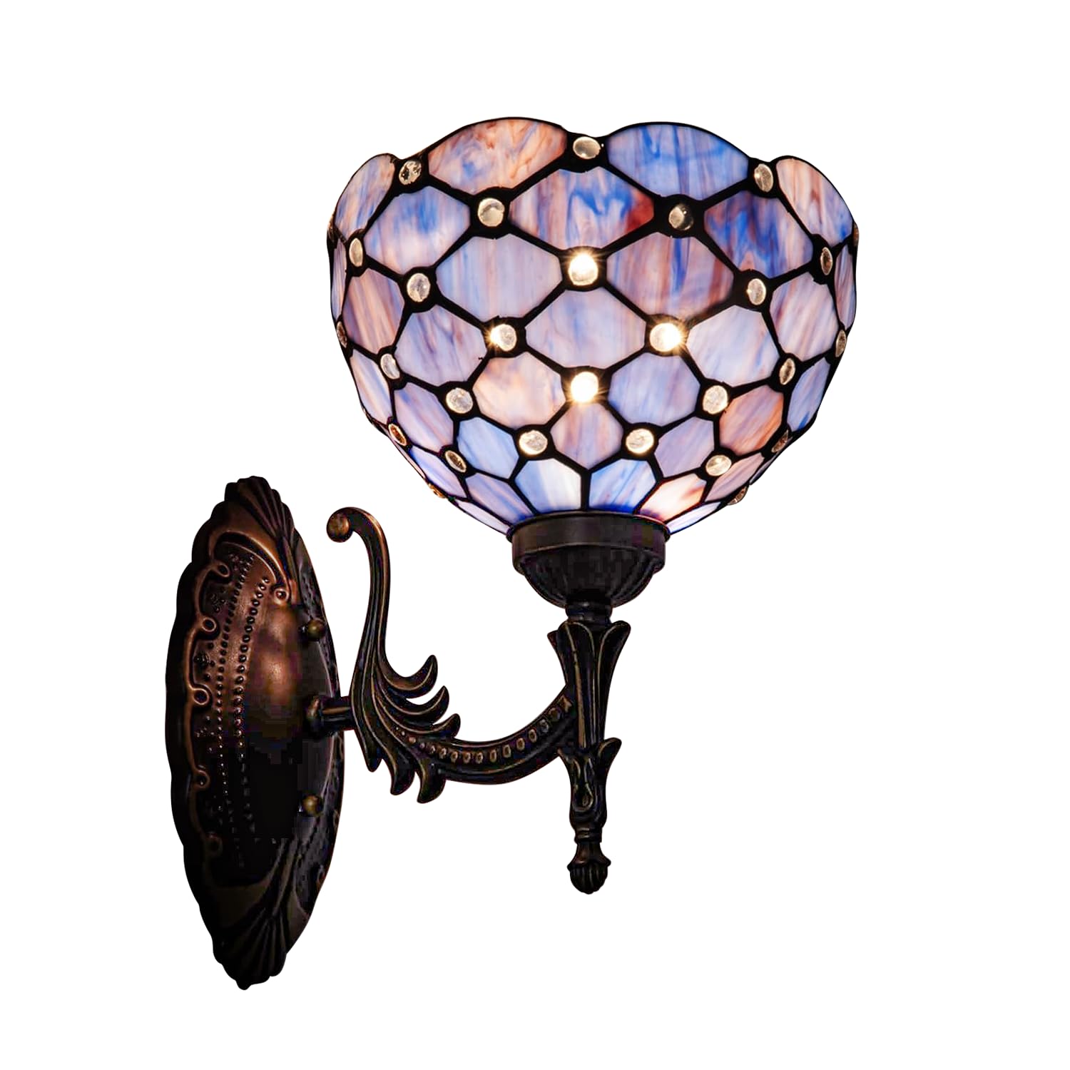 GILGGAK Tiffany Wall Sconce Hand-Weld Stained Glass Bedside Lamp with Classic 8 Inches Lampshade for Bedroom Hallway Living Room