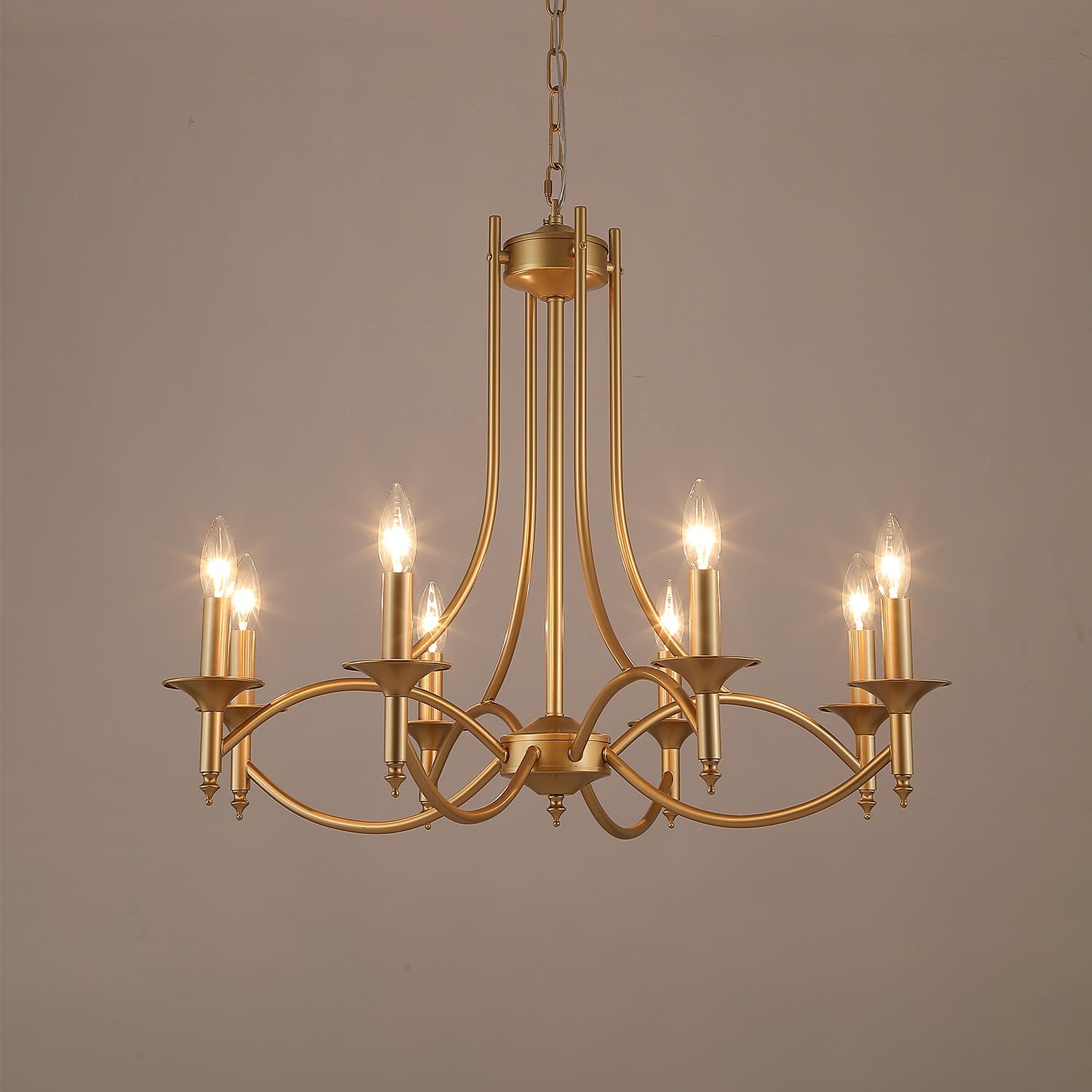 Pretoy Gold 8-Light Iron Candle Chandelier for Dining Room, Living Room, Kitchen - Model 3300-8-G