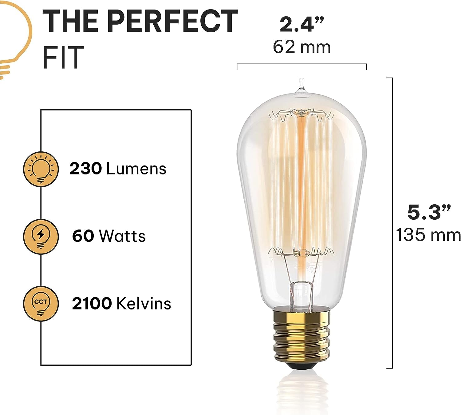 HUDSON BULB CO. Vintage Edison Light Bulbs, 60W Dimmable, ST58 Style, 12 Pack, Squirrel Filament - Clear Glass