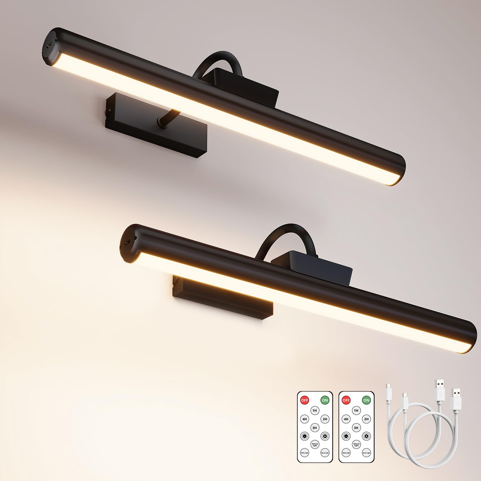 Skairipa 16in Wireless Picture Light, Dimmable LED, 5000mAh Battery, 3 Color Modes, Plastic, Black, 2 Pack, Model SN-YHD01