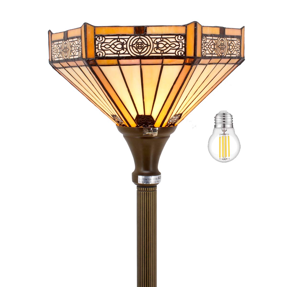 WERFACTORY Tiffany Floor Lamp Yellow Hexagon Stained Glass Mission Light 12X12X71 Inches Torchiere Standing Corner Torch Uplight