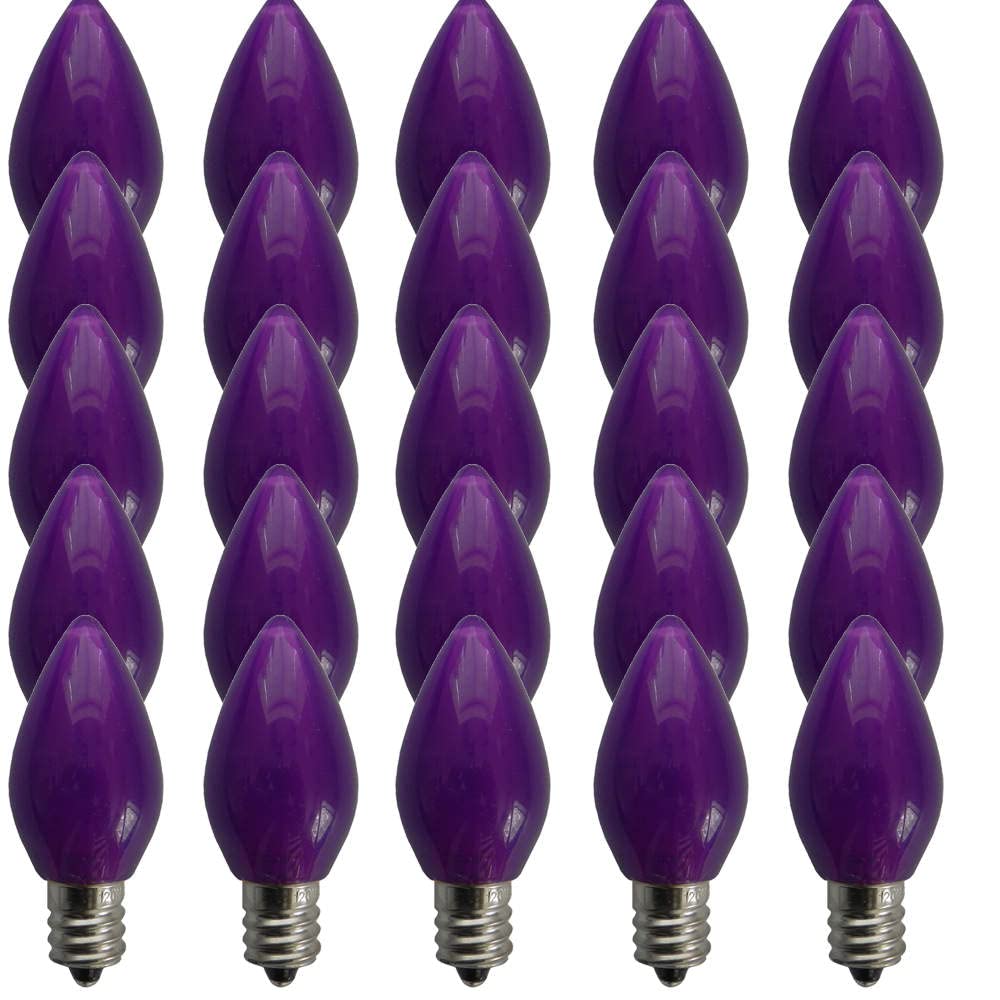 EZLS C7 Purple Opaque SMD LED Bulbs - Box of 25 Smooth Purple Retro C7 Replacement Bulbs