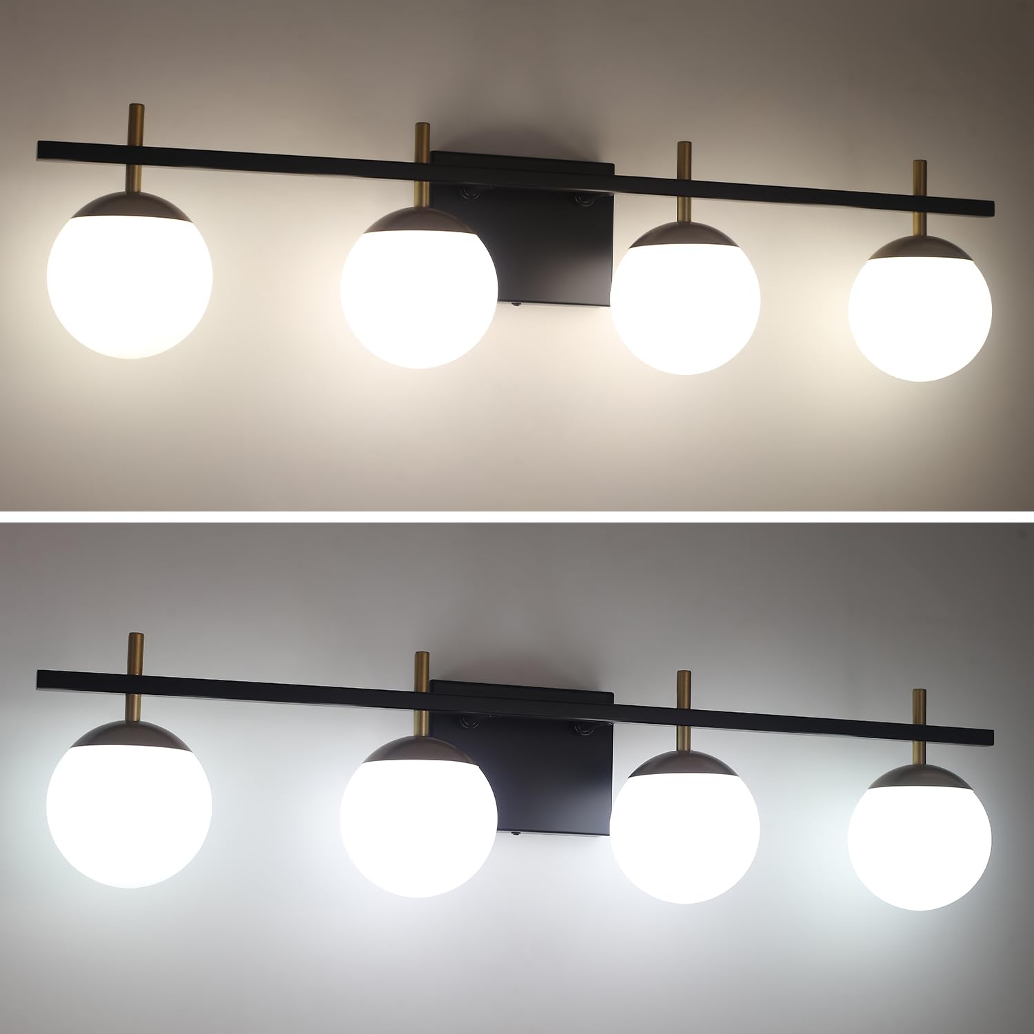 Zsmihdoh Mid Century Modern 4-Light Vanity Light - Black & Gold Globe Bathroom Fixture