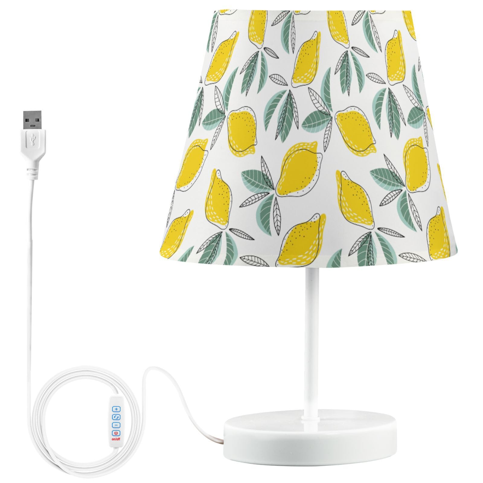 Peystean Yellow Fresh Lemons Summer 3 Colors Dimmable LED Table Lamp with USB Port,11.8 Linen Shade Bedside Nightstand Decor Nig
