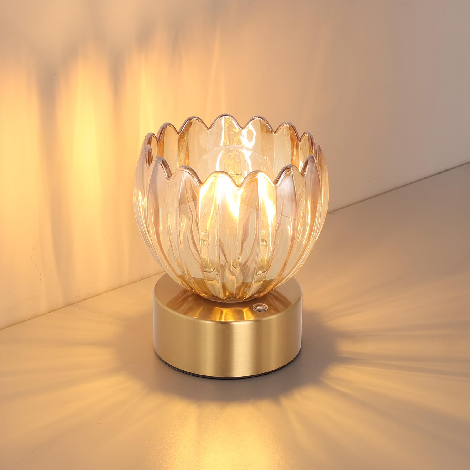 Shenmoyl Cordless Small Table Lamp with 5200mAh Battery & Touch Control, Battery Operated Tulip Table Lamp with 3 Colors, Rechar