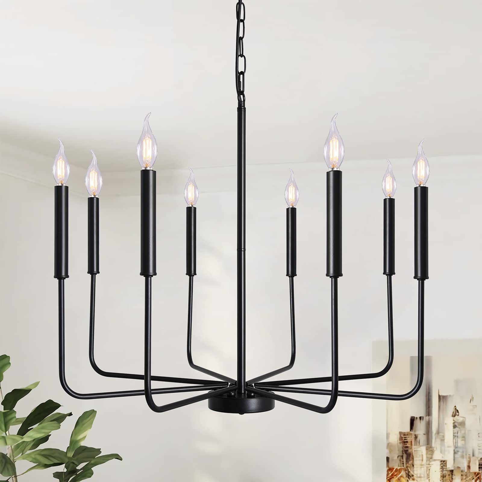 Alisadaboy 8-Light Black Farmhouse Chandelier - Rustic Industrial Candle Pendant Lighting