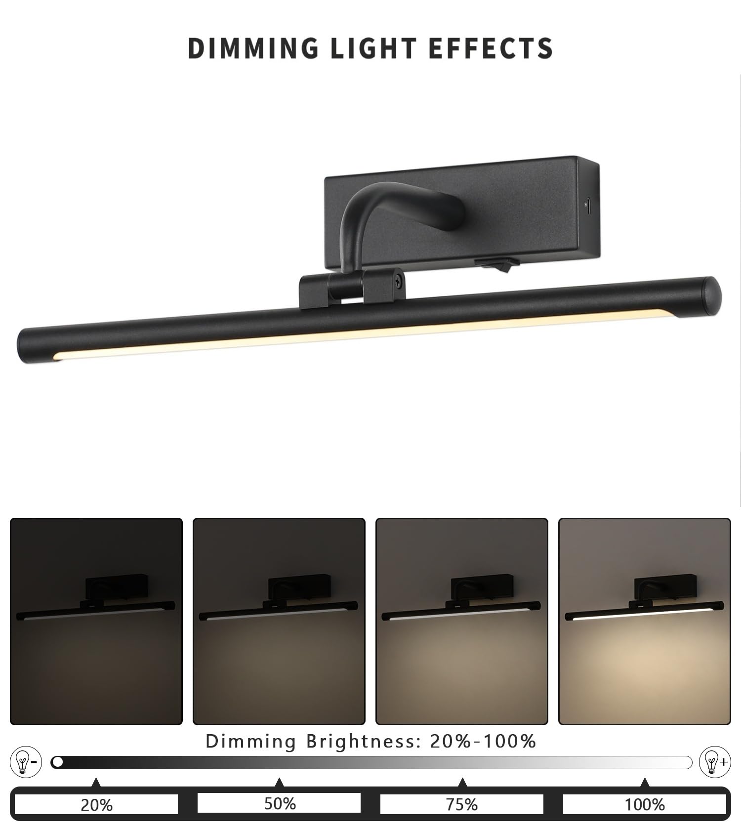 Dlcl Battery Operated Picture Light With Remote And Timer, 15.94In Wireless Gallery Light Black 3Cct Rechargeable Art Light For