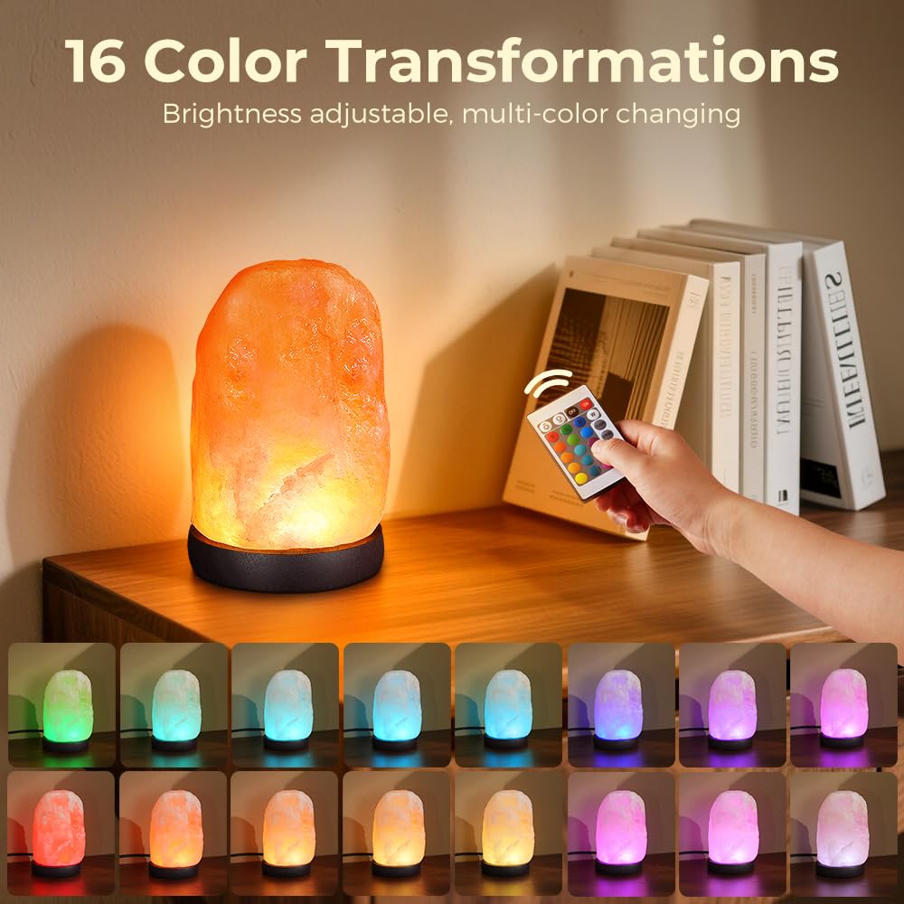 Liuliuyoyo Small Remote Salt Himalayan Salt Lamp 16 Colors, Natural Crystal Salt Rock Lamp Hand Carved Night Lights, USB Salt Cr