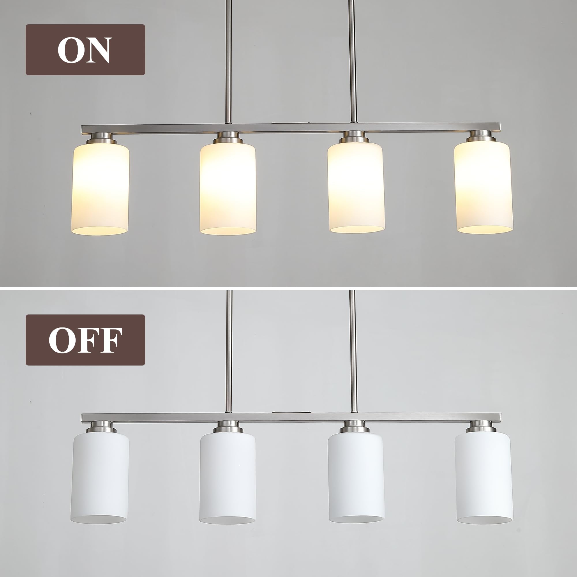 Mecgirn 4-Light Brushed Nickel Chandelier with Milk Glass Shade - Linear Pendant Lighting for Kitchen Island & Dining Room