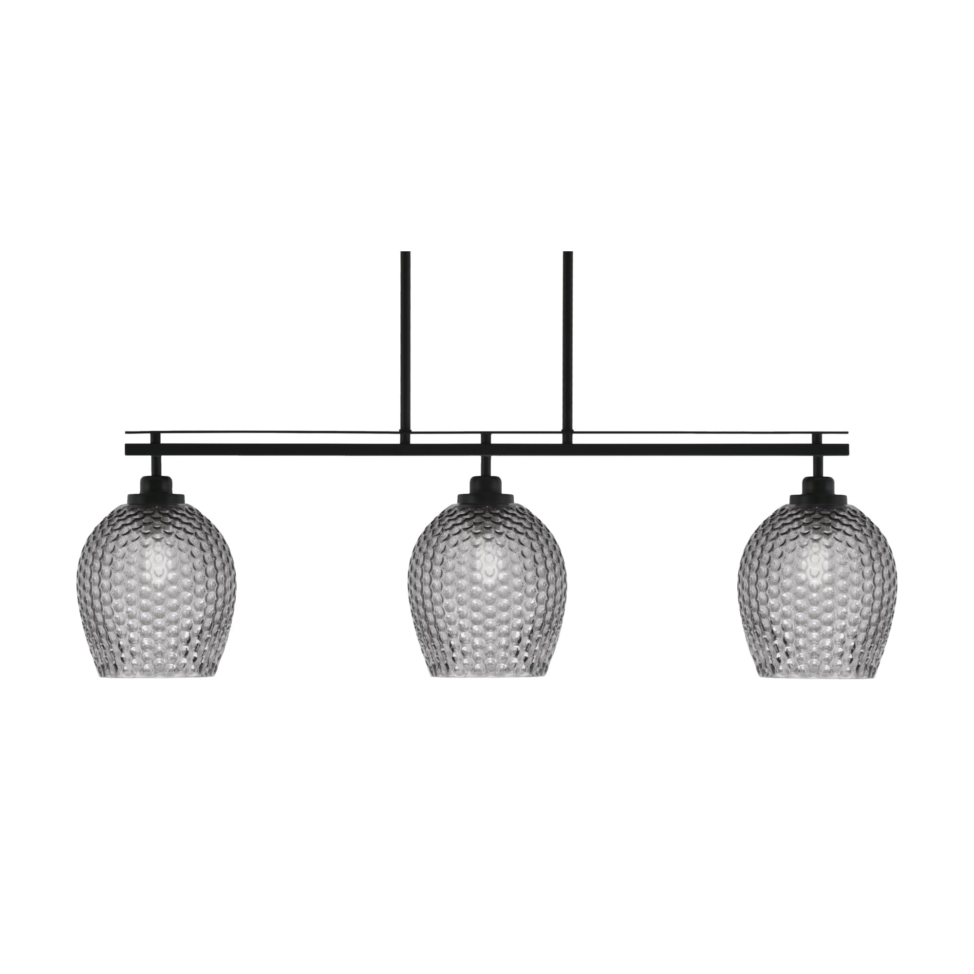 Toltec Lighting Odyssey 3 Light Island Light, Matte Black Finish, 7.5in Smoke Textured Glass