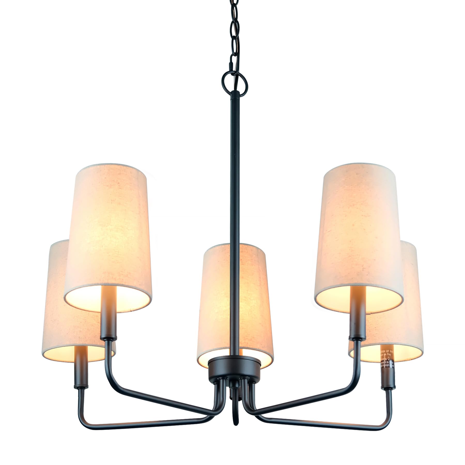 Homebelife Chandelier, Matte Black With Beige Linen Fabric Shade, Farmhouse Linear Island Lighting Fixture For Kitchen, Dining R