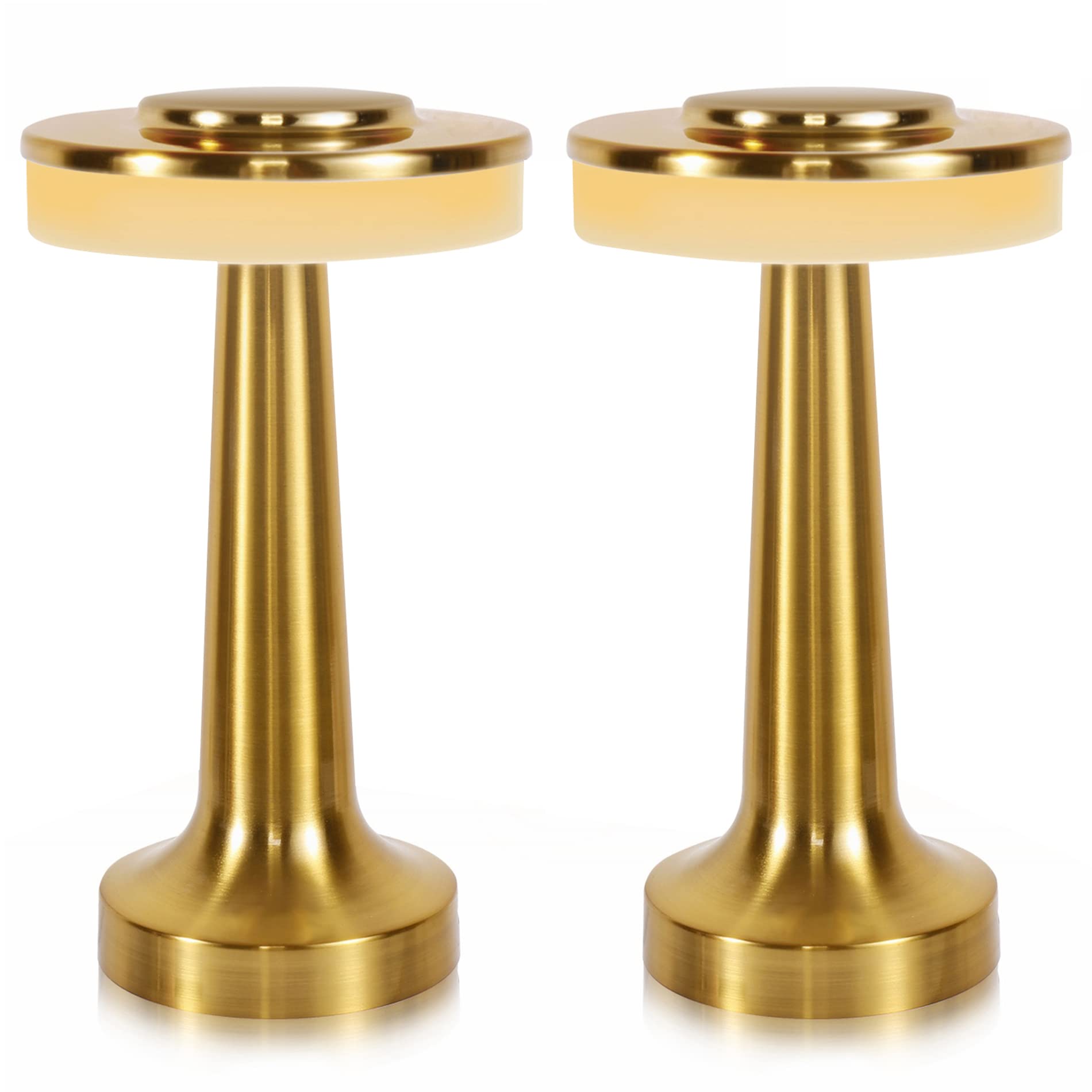 Sunligtgo 3-Way Dimmable Touch Bedside Lamps, Gold 2 Pack, Battery Powered, Glass Shade