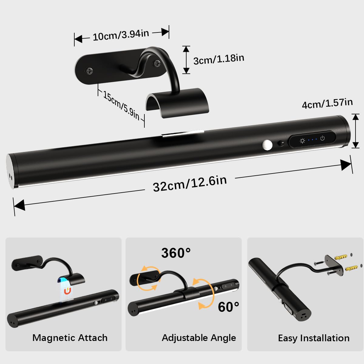 Hapfish Motion Sensor Wall Sconce - Wireless Battery Operated Art Lighting with Remote Control - Black, Model Hapfish-MS-WS-Black