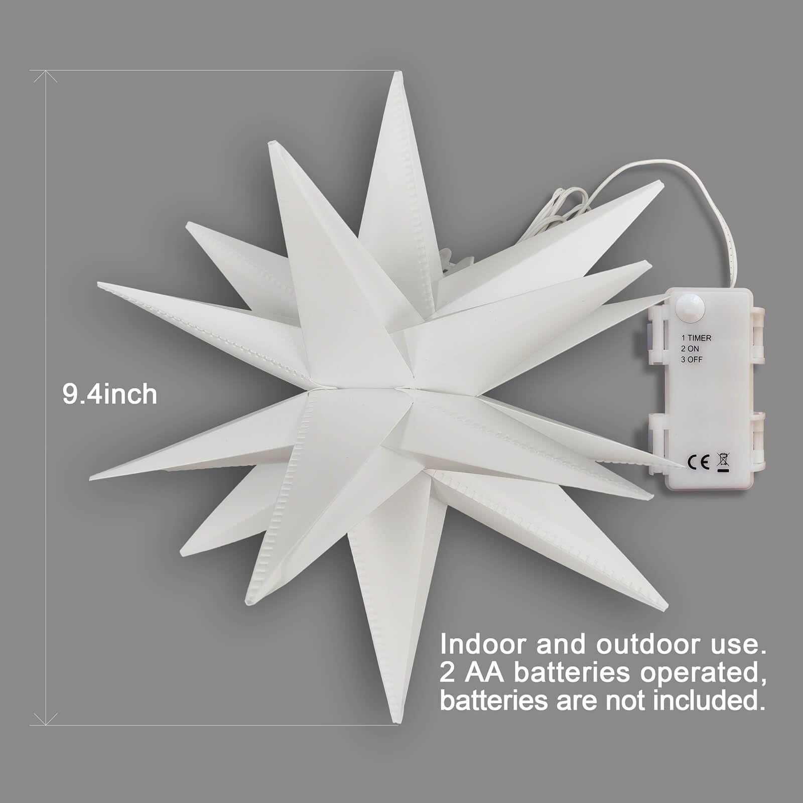 Leejec 9.4" Moravian Star Outdoor Light, Warm White LED, Battery Operated, Remote Control, 4-Pack, Plastic Décor
