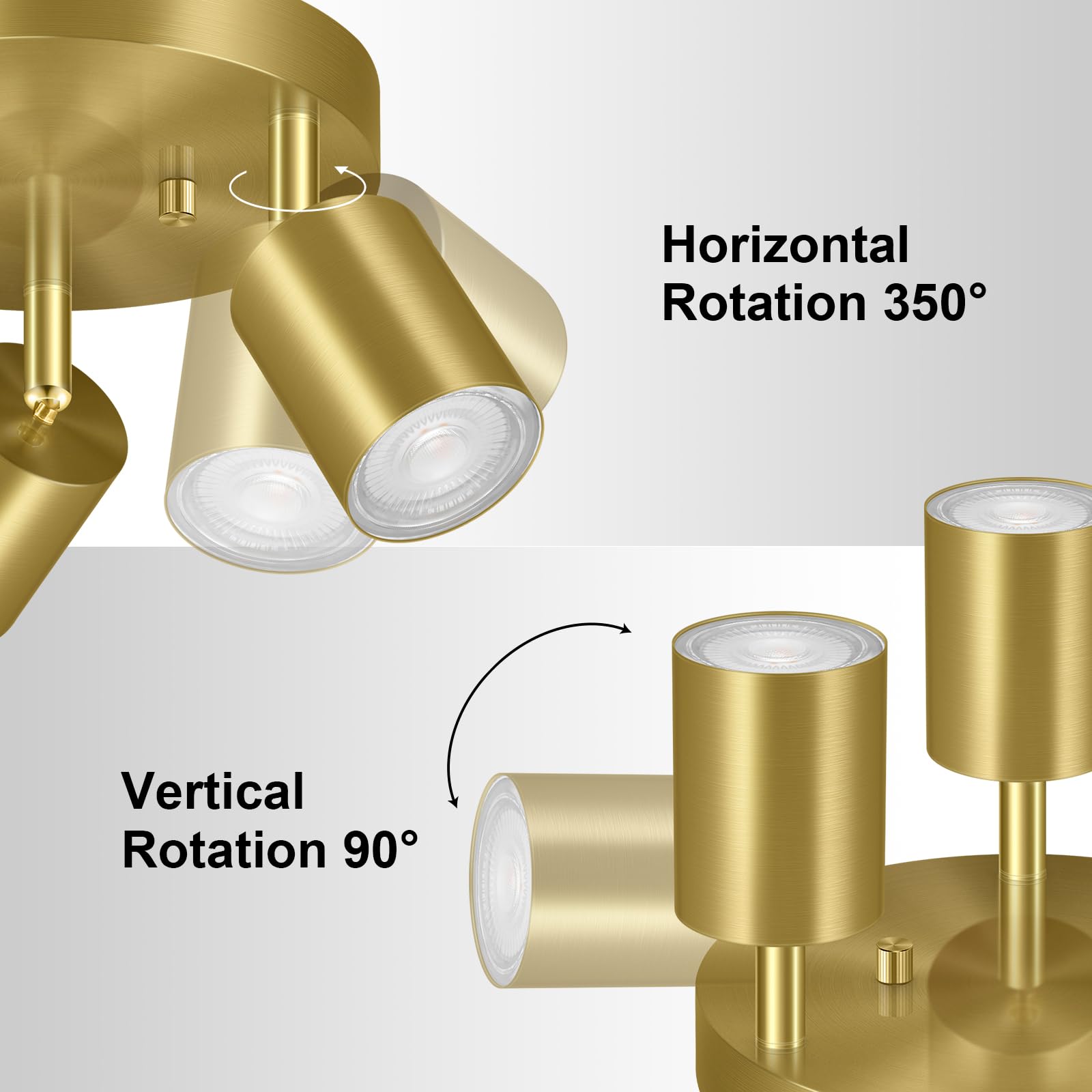 Bricosmocon 3-Light Gold Track Lighting Fixture, Adjustable Metal Ceiling Spotlight, Model FC0303 for Kitchen/Living Room