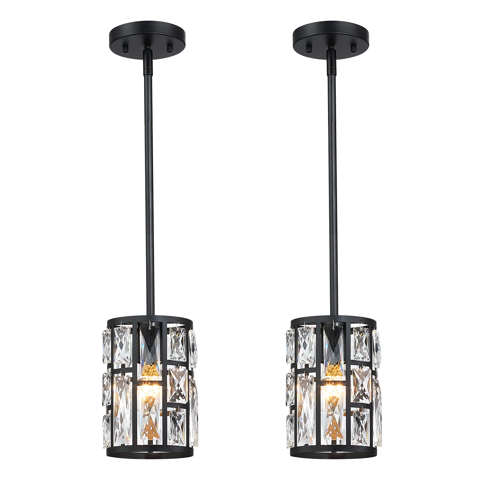 Modern Crystal Pendant Light Fixture 2-Pack Matte Black Finish Hanging Lighting Crystal Chandelier For Living Room, Kitchen
