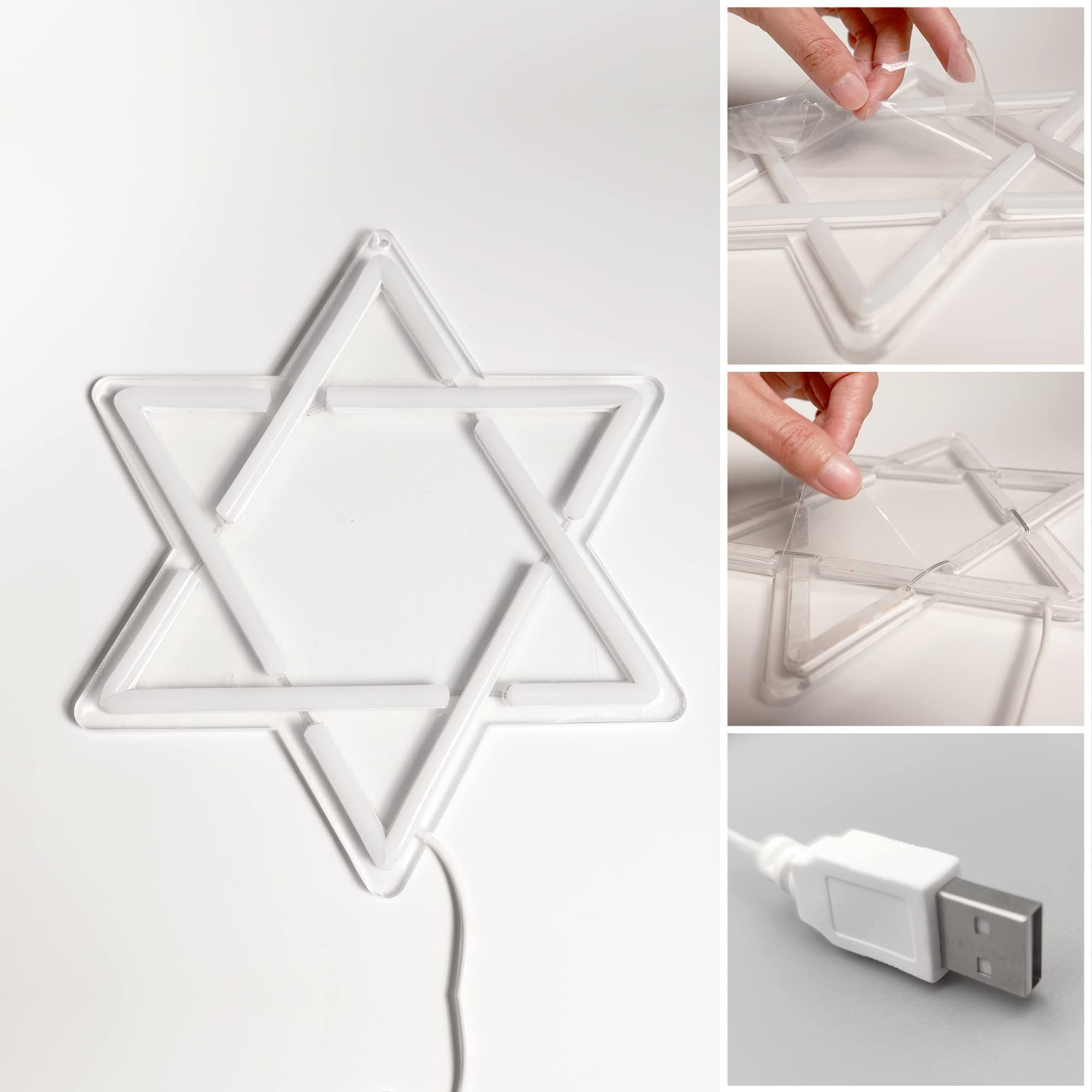 Attivolife Star Of David Neon Sign - Led Wall Decor For Hanukkah & Jewish Celebrations