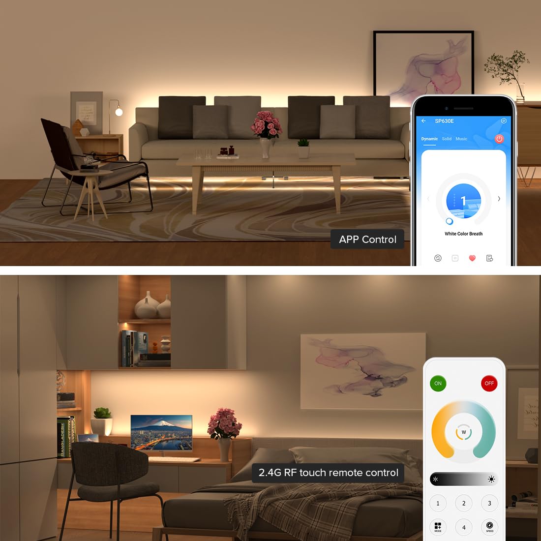 Btf-Lighting Sp630E Bluetooth Controllers 4 Zones 2.4Ghz Rf Rb2 Remote Kit Support Fcob Cob Smd Pwm Or Spi Cct Dual White Tunabl