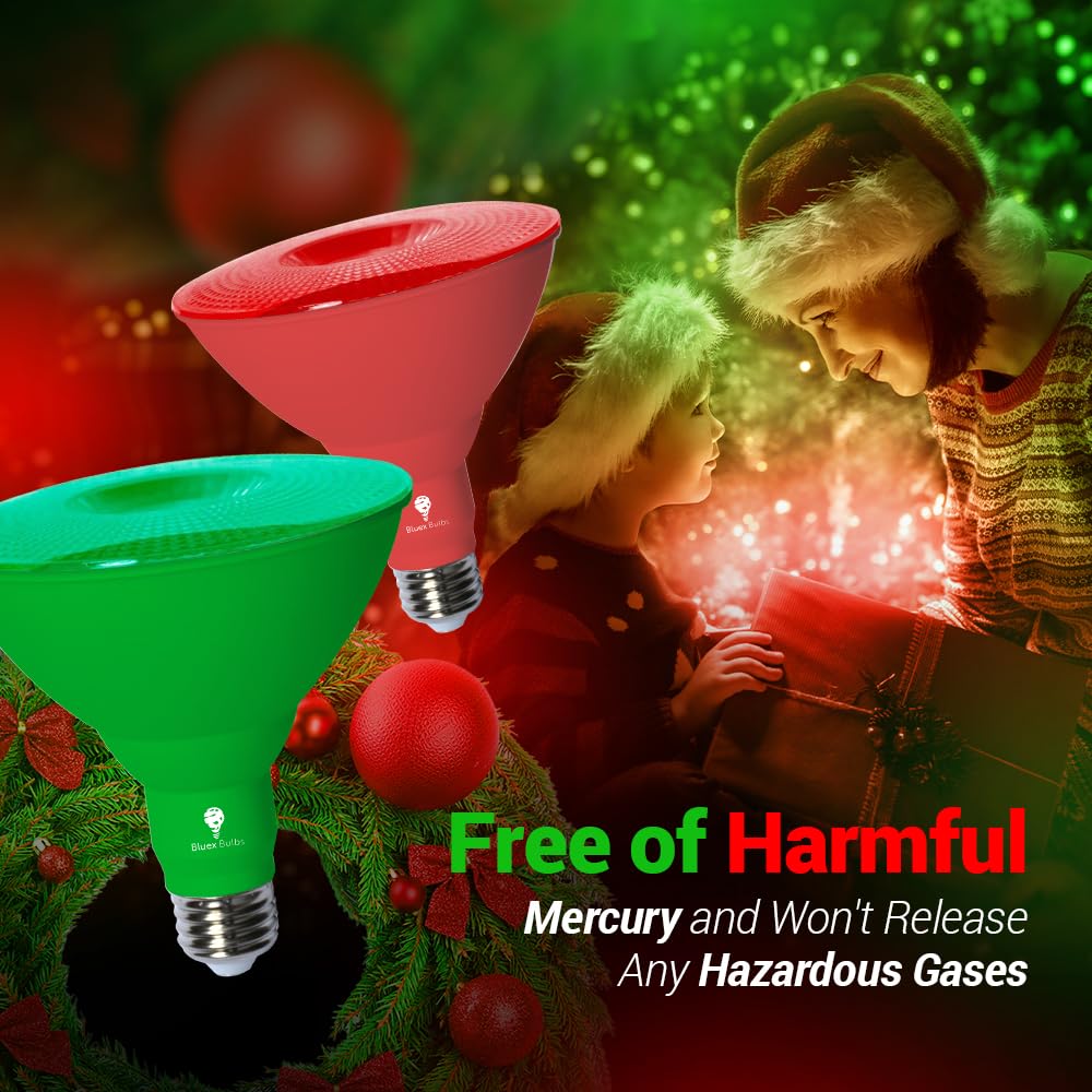 Bluex Bulbs 2 Pack Bluex Led Par38 Flood Red Light Bulb - 18W (120Watt Equivalent) - Dimmable - E26 Base Red Led Lights, Party Decoration, Porch, Home Lighting, Holiday Lighting, Red Flood Light (Red)