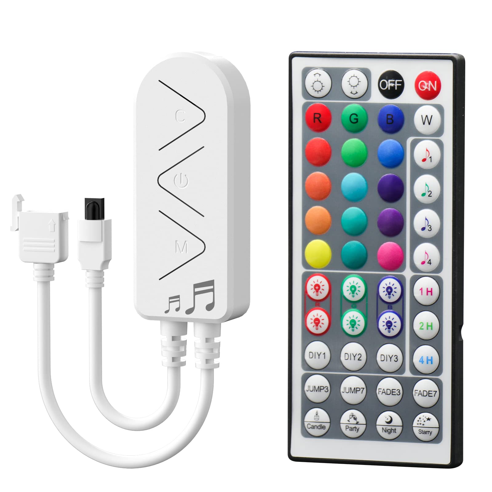 PAUTIX RGB LED Strip Light Controller, Wireless 44-Key Remote & APP Control, Music Sync, for 12V/24V LED Strips, One Port, Metal