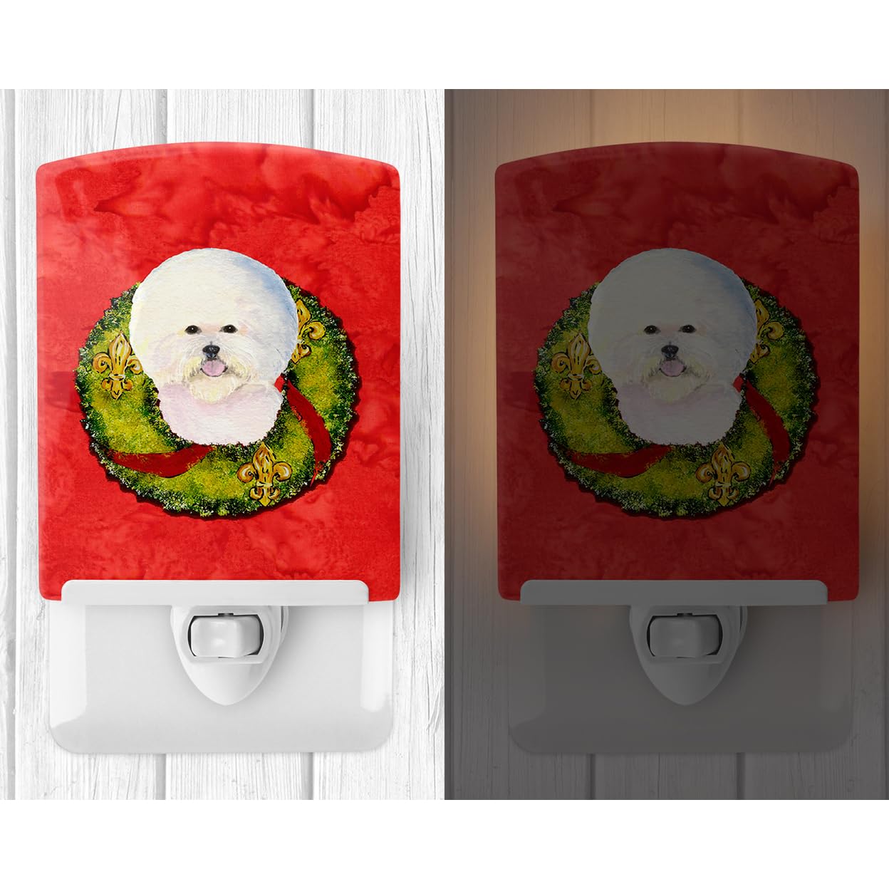 Carolines Treasures Ceramic Night Light Bichon Frise Wreath, UL-Certified, 6x4x3in