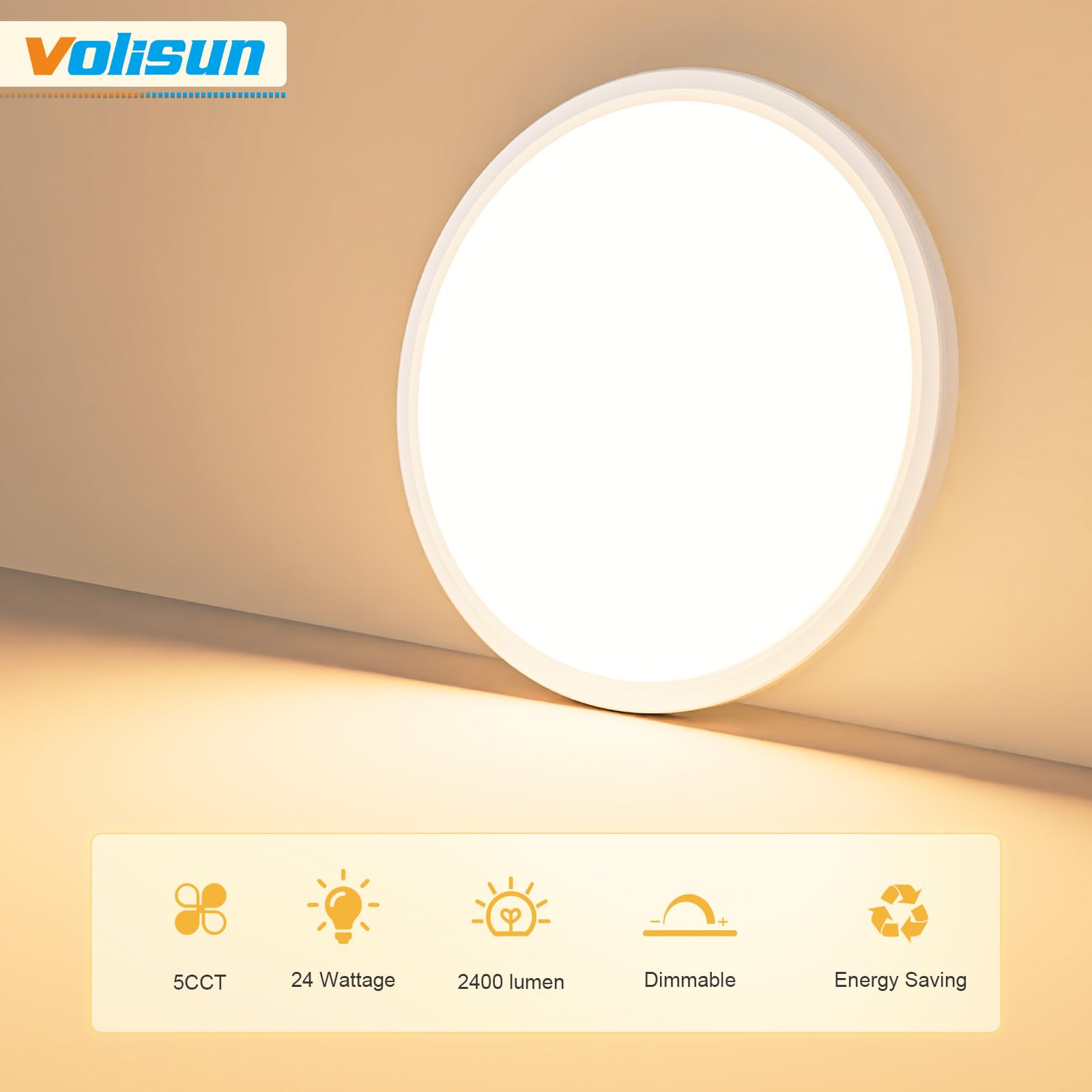 VOLISUN 12 Inch 6-Pack Dimmable LED Flush Mount Ceiling Light, 3000K-6500K Selectable, White, Model 21426ZM